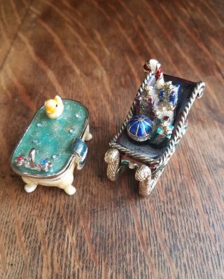 Monet Enamel Trinket Pill Boxes Christmas And Duck In Bath Boxes Set Of 2