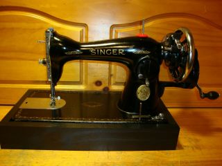 1947 Vintage Singer Sewing Machine Model 15 - 90,  Hand Crank,  Serviced