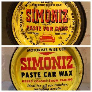 Two Vintage Simoniz Paste Car Wax Tins Advertising Paste For Cars Antique
