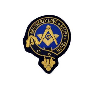 Royal Blue Mason Hand Made Brotherly Love Bullion Threads Badge