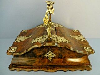 Early 19thc French Serpentine Burrwood Walnut Sewing Box With Boulle Brass Work.