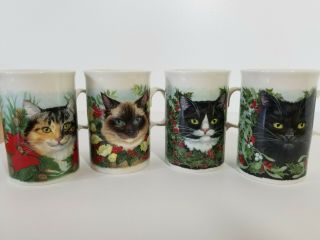 Set Of 4 Cat Mugs Cups Christmas Dunoon Made In Scotland 8 Oz (other)