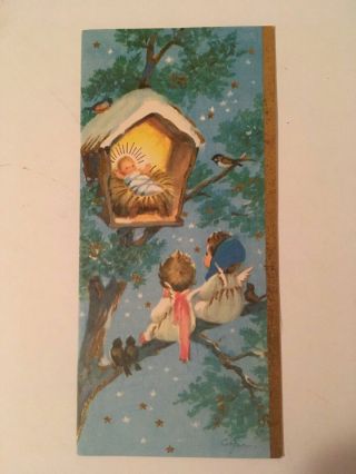 Vintage Christmas Card Rust Craft Angels Baby Jesus Marjorie Cooper