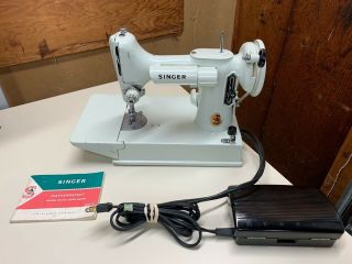 Singer 221k White Featherweight Portable Sewing Machine Fully Functional