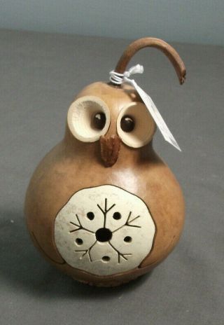 Nwt Hand Crafted Gourd Into A Owl Figurine - Carlisle Pa - Lights Up - Ow