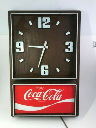 Coca Cola Electric Wall Clock Wood Grain 18 " X 12 " Vintage Advertising