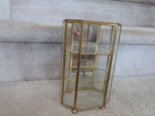 Brass And Glass 8 Sided 3 Shelf Curio Display Case 8.  5 " T X 5.  25 " W Euc