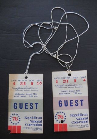 (2) 1976 Republican National Convention Guest Ticket Pass President Gerald Ford