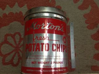 Rare Vintage Morton’s Potato Chip Tin Metal Can Large 2 Lb