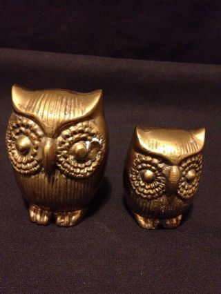 Vintage Set Of 2 Brass Owls Mid Century Bird Collectible Paperweight Figurines