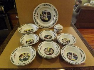 14 Pc.  Disney Twas The Night Before Christmas Platter Sugar Serving Cereal Bowls