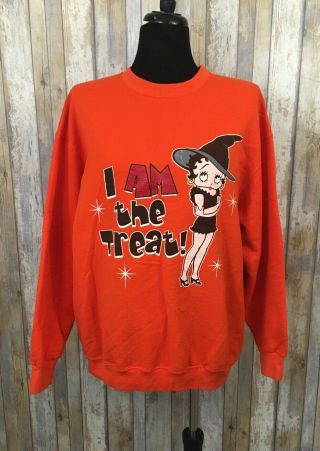 Betty Boop Witch Halloween Sweatshirt Orange Womens Size Xl I Am The Treat 2003