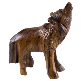 Hand Carved Wood Wooden Ironwood Small Standing Wolf Howling Figurine 1.  75 - 2 " H