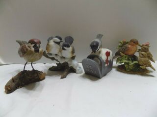 Vintage 4 Bird Figurines Chickadees 2 More Mailbox
