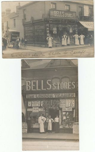 Bells Stores Cardiff Wales Two Real Photo Early 1900s Postcards Clifton Street
