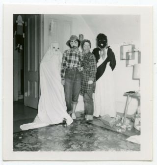 Great Masks Costumes Party Flash Bulbs Fun Halloween Vintage Snapshot Photo