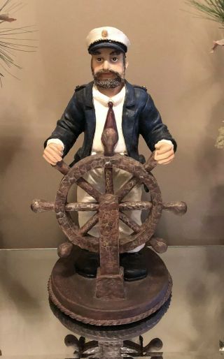 Sea Captain At Ship Helm Nautical Statue Figurine 14”