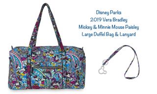 Nwt Vera Bradley Disney 2019 Mickey & Minnie Mouse Paisley Duffel Bag & Lanyard