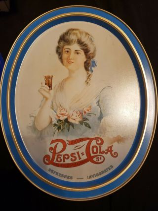 Vintage Pepsi Cola Oval Tin Serving Tray With Victorian Lady 14 "