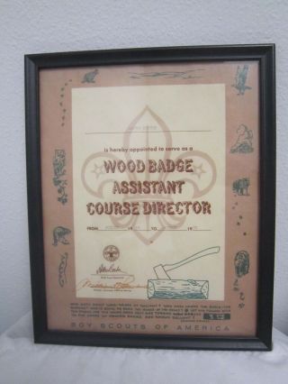 1972 Boy Scouts Wood Badge Asst Course Director Certificate 8 X 10 " Framed