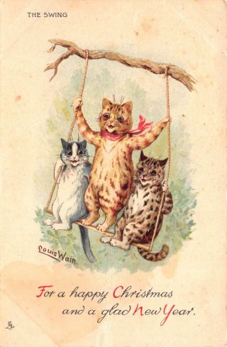 Louis Wain Artwork Postcard Cats On The Swing,  Christmas & Year 111403