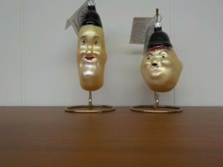 Radko Laurel & Hardy Another Fine Mess Christmas Ornaments Stands & Tags Incl.