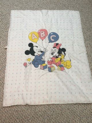 1984 Dundee Disney Baby Blanket Mickey Minnie Mouse Balloon Abc Block Comforter