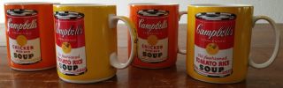 Block Art Andy Warhol Signature Campbell ' s Art 4 coffee mugs 2 Yellow & 2 Orange 2