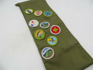 Boy Scout Bsa Merit Badge Sash With 9 Merit Badges