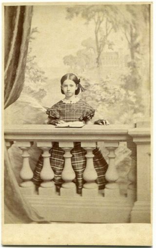 Pretty Little Girl In Hoop Dress With Open Book 1862 Civil War Era Cdv Photo