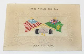 Woven In Silk Novelty Pc,  Rms Lusitania,  Cunard Line Flags & Hands First Voyage