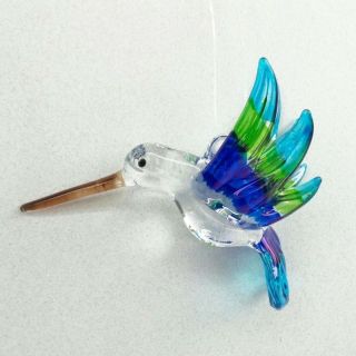 Hand Blown Glass Hummingbird Ornament 3 " Multi Color Hanging Bird Ornament B