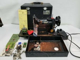 Vtg 1948 Singer Featherweight 221 Sewing Machine Case Serviced