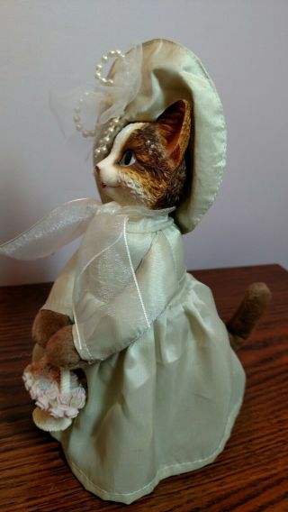 Artisan Flair Lady Cat in Green Dress with Elegant Hat and basket. 2