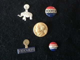 5 Herbert Hoover,  Charles Curtis Litho Campaign Buttons,  Brass Pin
