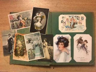 Early 1900s Postcard Album Mostly Glamour Girls And Ladys (108 Cards)