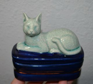 Vintage Takahashi San Francisco Made In Japan Pottery Cat Trinket Porcelain Box
