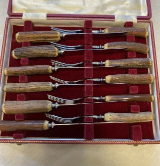 Vintage Stag Horn Fork & Knife Cutlery Set Lewis Rose & Co Ltd Sheffield England