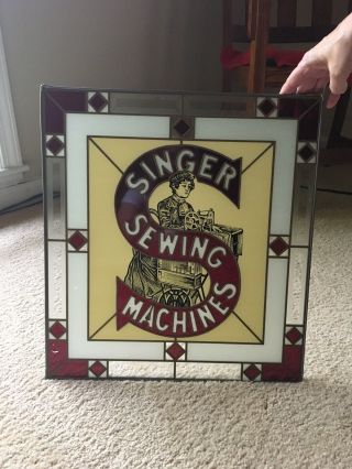 Singer Sewing Machine Glass Sign Lead Frame 17 X 16 1/2” Awesome By