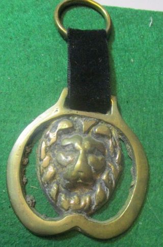 Antique Vintage Souvenir Horse Brass Dimensional Lions Head Velvet Hanger