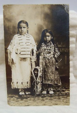 1919 Watonga Oklahoma Indian Girls In Beaded Dresses W/ Elks 