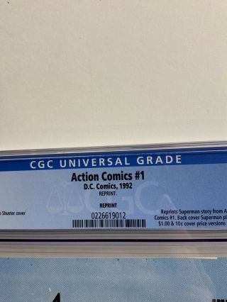Action Comics 1 Cgc 9.  8 White Pages Reprint 1992 Dc Comics 2