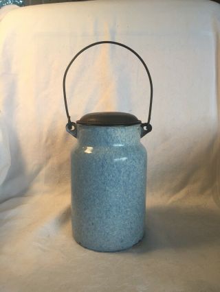Antique Blue And White Graniteware Enamelware Cream Can