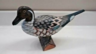 Vintage Hand Carved Wooden Duck Mounted On Tree Branch