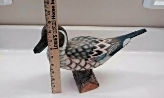 Vintage Hand Carved Wooden Duck Mounted on Tree Branch 3