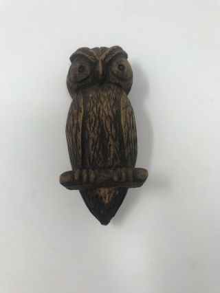 Vintage 6 " Tall Hand Carved Wooden Folk Art Stylized Owl Cond.
