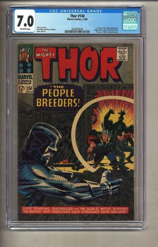 Thor 134 (cgc 7.  0) O/w Pages; 1st App.  High Evolutionary And Man - Beast (c 26738)