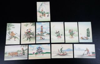 (11) China Cut Stamp Art Postcards Boats Fisherman Farmer Kite Flying 1 Shanghai