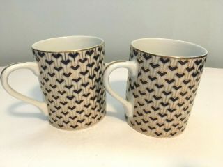 Set Of 2 Tiffany & Co.  Manhattan Blue Navy & Gold Coffee Tea Mug Cup 8 Oz