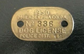 Vintage 1950 Brass Pet Dog License Philadelphia Pa,  Police District 12,  Usa